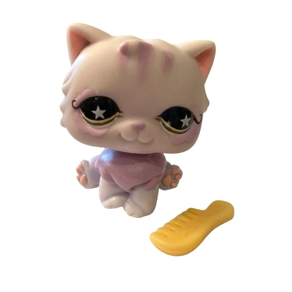 2007 Littlest Pet Shop LPS #891 Persian Cat Star Eyes w/ Original Yellow Comb